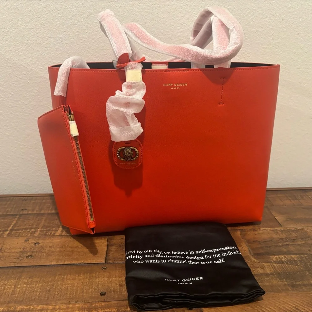 Kurt Geiger Vibrant Orange Tote with Matching Pouch - Picture 2 of 12